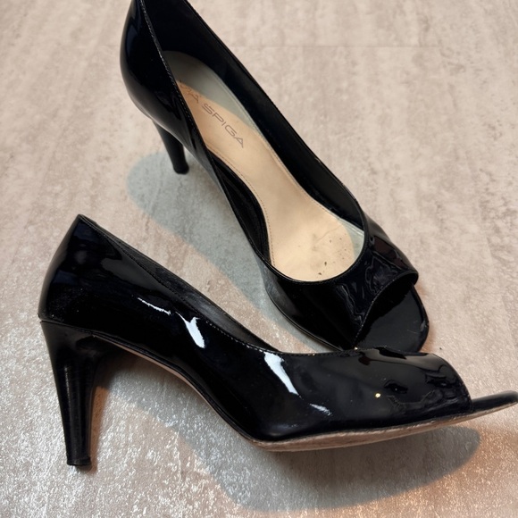 Via Spiga open toe heels black leather pump - Picture 4 of 14